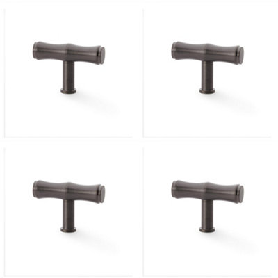 4 PACK - Bamboo T Bar Cupboard Door Knob - 55mm x 38mm - Dark Bronze Unit Pull Handle