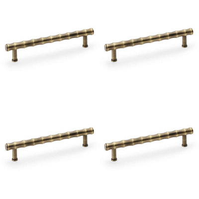 4 PACK - Bamboo T Bar Pull Handle - Antique Brass 160mm Centres SOLID BRASS Drawer Door