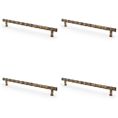 4 PACK - Bamboo T Bar Pull Handle - Antique Brass 224mm Centres SOLID BRASS Drawer Door