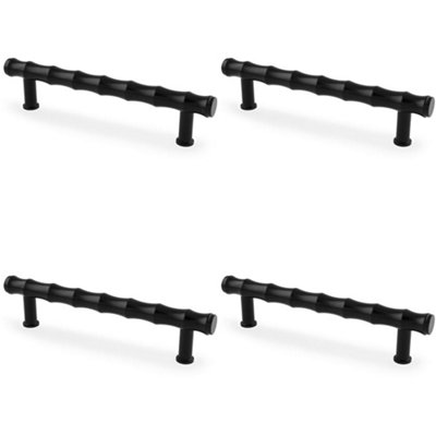 4 PACK - Bamboo T Bar Pull Handle - Matt Black 128mm Centres SOLID BRASS Drawer Door
