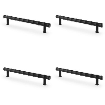 4 PACK - Bamboo T Bar Pull Handle - Matt Black 160mm Centres SOLID BRASS Drawer Door