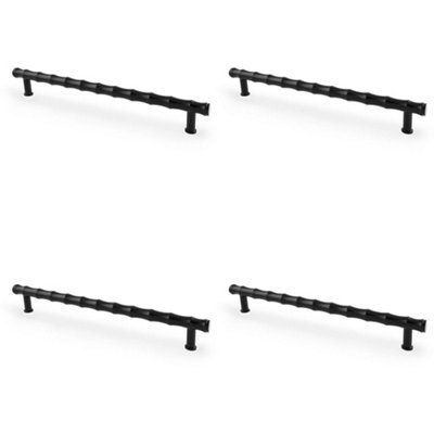 4 PACK - Bamboo T Bar Pull Handle - Matt Black 224mm Centres SOLID BRASS Drawer Door
