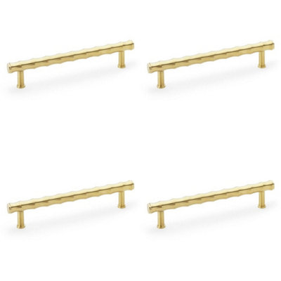 4 PACK - Bamboo T Bar Pull Handle - Satin Brass 160mm Centres SOLID BRASS Drawer Door