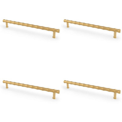 4 PACK - Bamboo T Bar Pull Handle - Satin Brass 224mm Centres SOLID BRASS Drawer Door