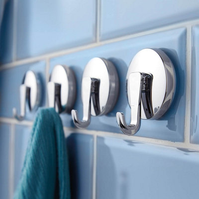 4 Pack Bathroom Chrome Suction Towel Hooks - Each Holds Up to 5kg