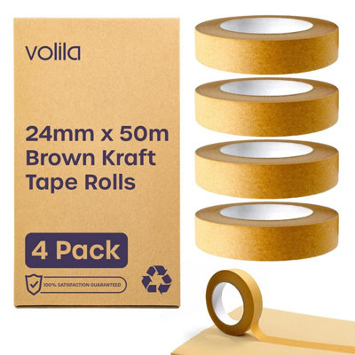 4-Pack Brown Kraft Tape Rolls Heavy Duty Paper Packaging Tape for Moving, Framing, Crafting & Eco-Friendly Solutions