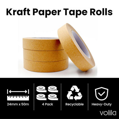 4-Pack Brown Kraft Tape Rolls Heavy Duty Paper Packaging Tape for Moving, Framing, Crafting & Eco-Friendly Solutions