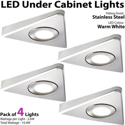 4-Pack Brushed Nickel Triangle Under Cabinet Kitchen LED Lights with ...