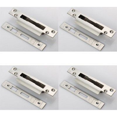 4 PACK - BS Cylinder Deadlock Forend Strike & Fixing Pack Set- Satin ...