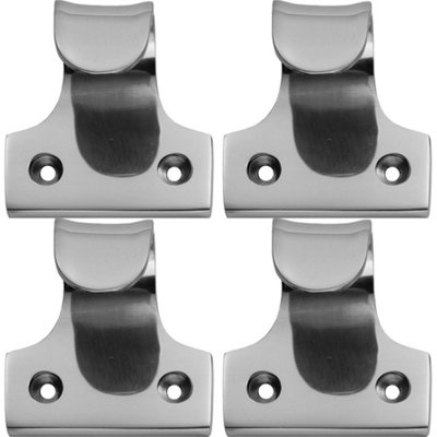 4 PACK - Cast Sash Window Lift Pull Handle 32mm Fixing Centres 48 x 45mm Satin Chrome