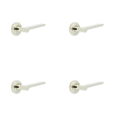 4 PACK Chamfered Rose Door Handle in Polished Nickel - Solid Brass Interior Handle