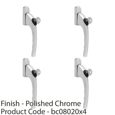 4 PACK - Chrome Universal Locking Window Handle - Click Fit PVC Window Rose Lever