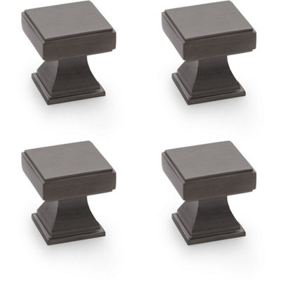 4 PACK - Chunky Square Cupboard Door Knob - 30mm - Dark Bronze Kitchen Unit Pull Handle