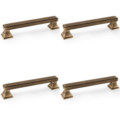 4 PACK - Chunky Square Pull Handle - Antique Brass 128mm Centres SOLID BRASS Drawer Door