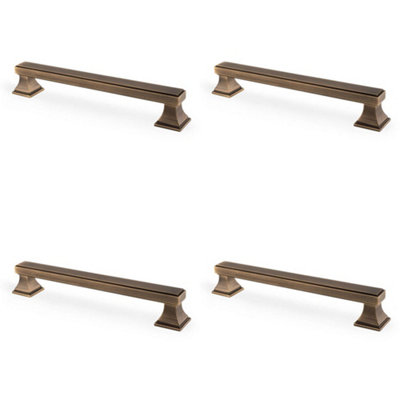4 PACK - Chunky Square Pull Handle - Antique Brass 160mm Centres SOLID BRASS Drawer Door