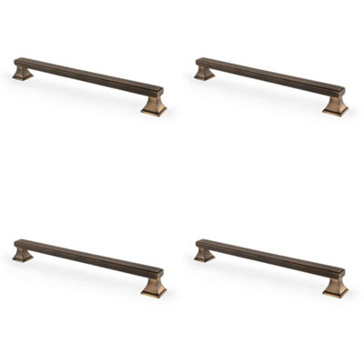4 PACK - Chunky Square Pull Handle - Antique Brass 224mm Centres SOLID BRASS Drawer Door