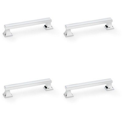 4 PACK - Chunky Square Pull Handle - Polished Chrome 128mm Centre SOLID BRASS Drawer Door