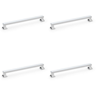 4 PACK - Chunky Square Pull Handle - Polished Chrome 224mm Centre SOLID BRASS Drawer Door