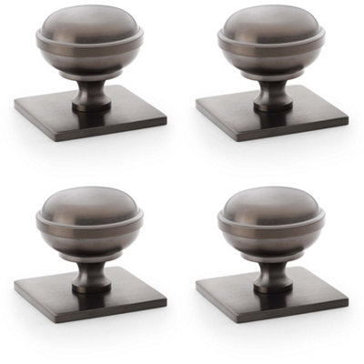 4 PACK - Classic Round Cabinet Door Knob & Matching Backplate - Dark Bronze 34mm Handle