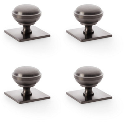 4 PACK - Classic Round Cabinet Door Knob & Matching Backplate - Dark Bronze 38mm Handle
