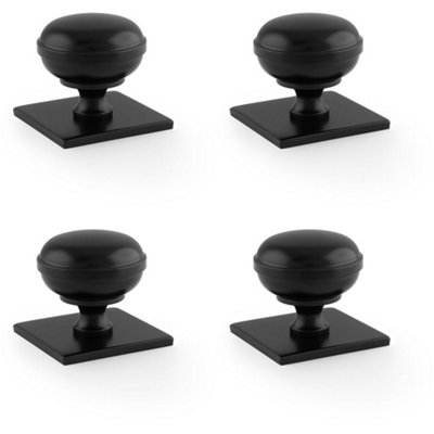 4 PACK - Classic Round Cabinet Door Knob & Matching Backplate - Matt Black 34mm Handle