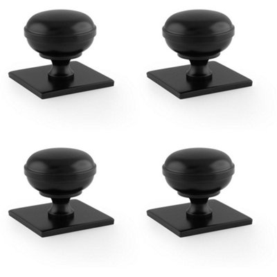 4 PACK - Classic Round Cabinet Door Knob & Matching Backplate - Matt Black 38mm Handle