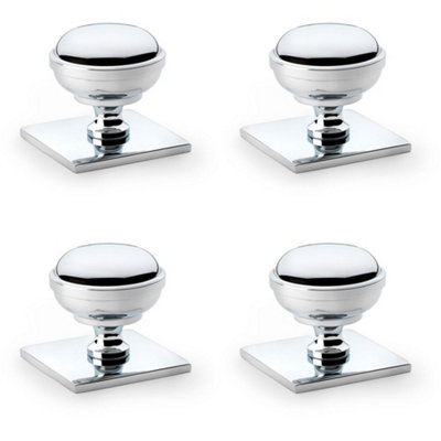 4 PACK - Classic Round Cabinet Door Knob & Matching Backplate Polished Chrome 34mm Handle