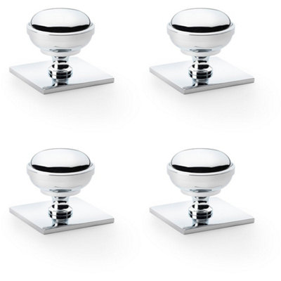 4 PACK - Classic Round Cabinet Door Knob & Matching Backplate Polished Chrome 38mm Handle