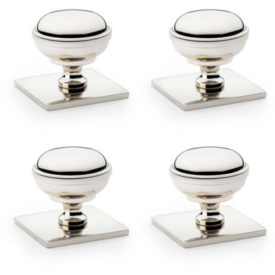 4 PACK - Classic Round Cabinet Door Knob & Matching Backplate Polished Nickel 34mm Handle