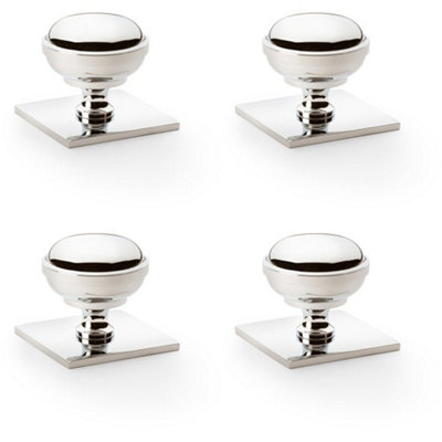 4 PACK - Classic Round Cabinet Door Knob & Matching Backplate Polished Nickel 38mm Handle