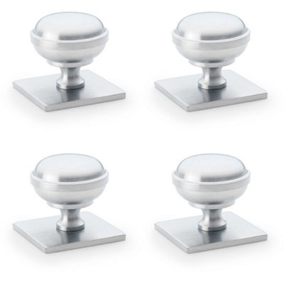 4 PACK - Classic Round Cabinet Door Knob & Matching Backplate - Satin Chrome 34mm Handle