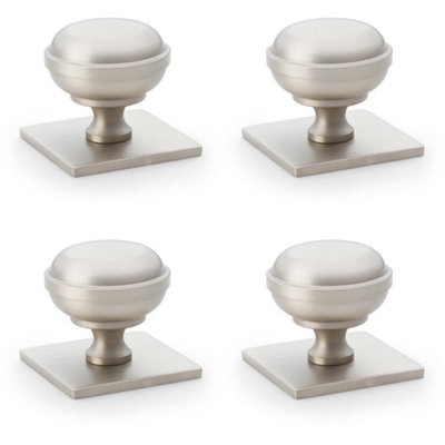 4 PACK - Classic Round Cabinet Door Knob & Matching Backplate - Satin Nickel 34mm Handle