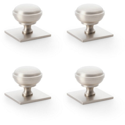 4 PACK - Classic Round Cabinet Door Knob & Matching Backplate - Satin Nickel 38mm Handle
