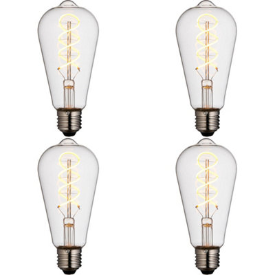 4 PACK Clear Glass 4W E27 Pear Filament LED Light Bulb - Dimmable Warm White - 265lm 2200k