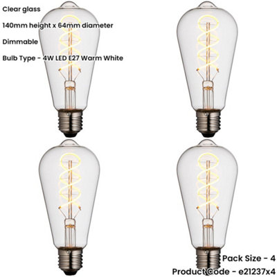 4 PACK Clear Glass 4W E27 Pear Filament LED Light Bulb - Dimmable Warm ...