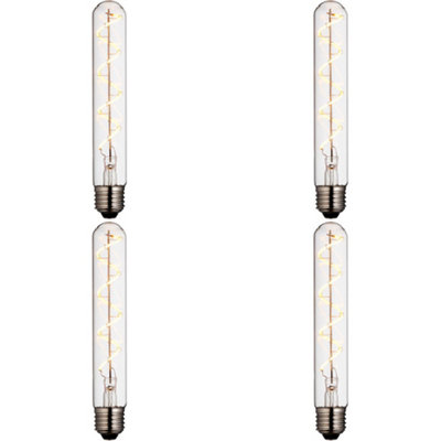 4 PACK Clear Glass 4W E27 Tubular LED Light Bulb - Dimmable Warm White - 265lm 2200k