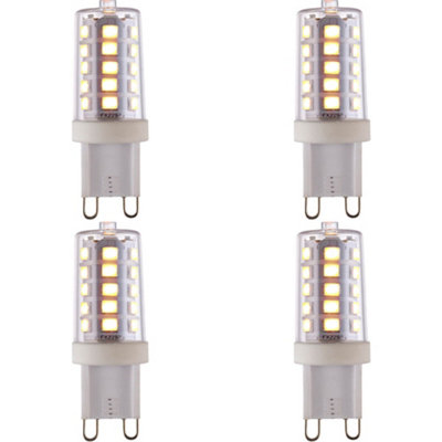 4 PACK Clear & White 3.7W G9 SMD LED Light Bulb - Dimmable Warm White - 470lm 3000k
