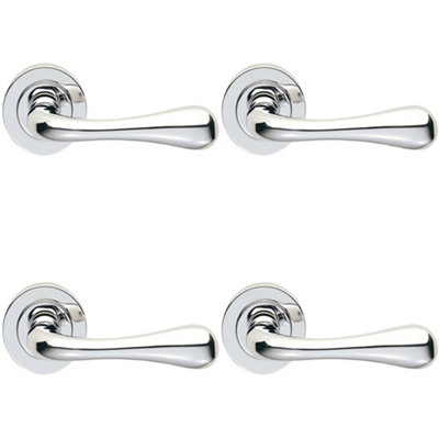 4 PACK - Concealed Door Handle Set - Polished Chrome Lever on Round Rose Rotund End