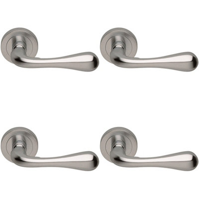 4 PACK - Concealed Door Handle Set - Satin Chrome Lever on Round Rose Rotund End