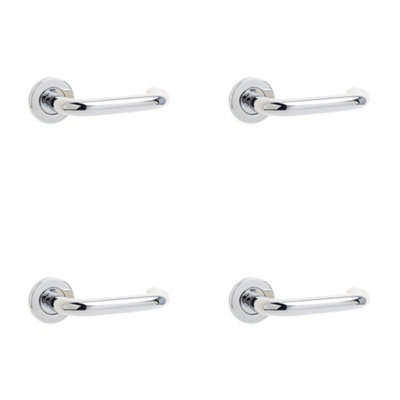 4 PACK Contemporary 19mm Door Handle with 8mm Sprung Rose in Polished Grade 304 Stainless Steel - Interior Handle