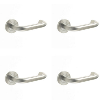 4 PACK Contemporary 19mm Satin Stainless Steel Door Handle on 8mm Sprung Rose Interior Handle