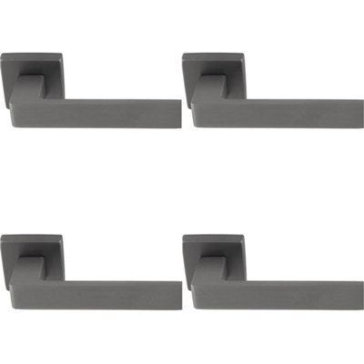 4 PACK - Contemporary Flat Door Handle Set - Anthracite Grey Sleek Lever on Square Rose