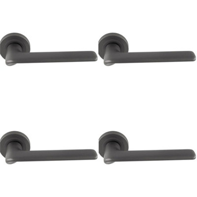 4 PACK - Contemporary Flat Door Handle Set - Anthracite Grey Smooth Lever on Round Rose