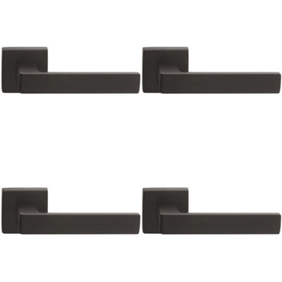 4 PACK - Contemporary Flat Door Handle Set - Matt Black Sleek Lever on Square Rose