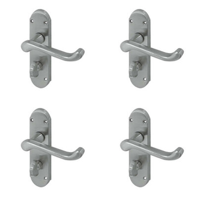 4 PACK Contemporary Satin Chrome Suite Door Handle for Bathroom - Interior Lever on Backplate