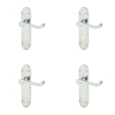 4 PACK Contemporary Suite Door Handle in Polished Chrome Finish - Interior Lever on Backplate