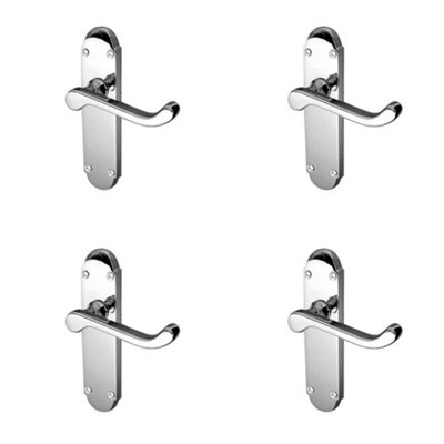 4 PACK Contemporary Suite Door Handle with Latchplate in Polished Chrome - Interior Lever on Backplate