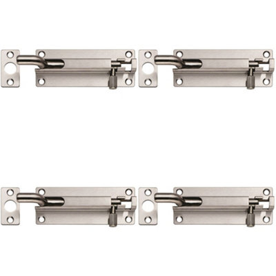 4 PACK - Cranked Barrel Surface Mounted Sliding Door Bolt Lock 100mm x 38mm Bright Steel