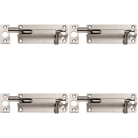 4 PACK - Cranked Barrel Surface Mounted Sliding Door Bolt Lock 80mm x 38mm Bright Steel