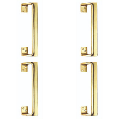 4 PACK - Cranked Oval Grip Door Pull Handle 305mm Length 53mm Proj Polished Brass